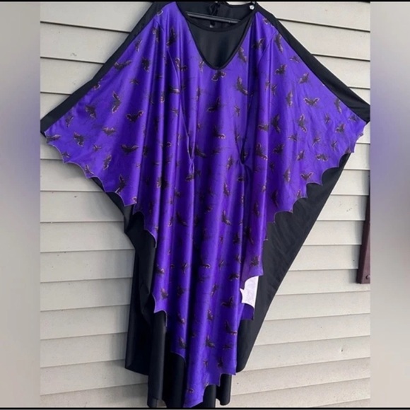 Vintage Dresses & Skirts - Vintage Bat Print Kaftan Dress Halloween Costume Gothic